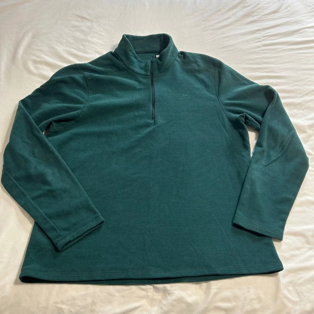 Quechua Decathlon Mens XL Green Quarter Zip Microfleece Pullover Sweater 72435